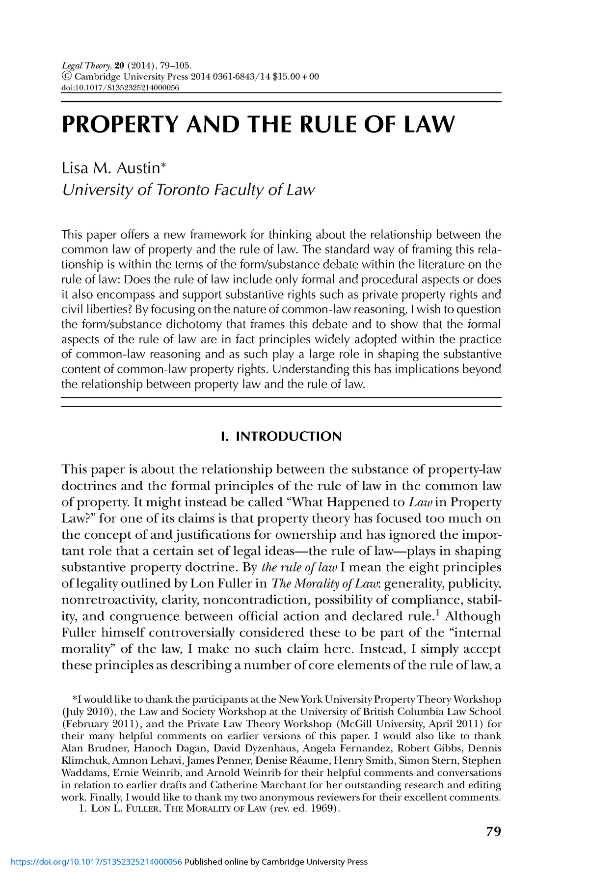 Property And The Rule Of Law - Legal Theory, 20 (2014), 79–105. © C ...