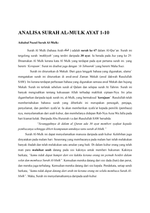 Analisa Surah Al Mulk Fundamental Of Management Mgt162 Uitm Studocu