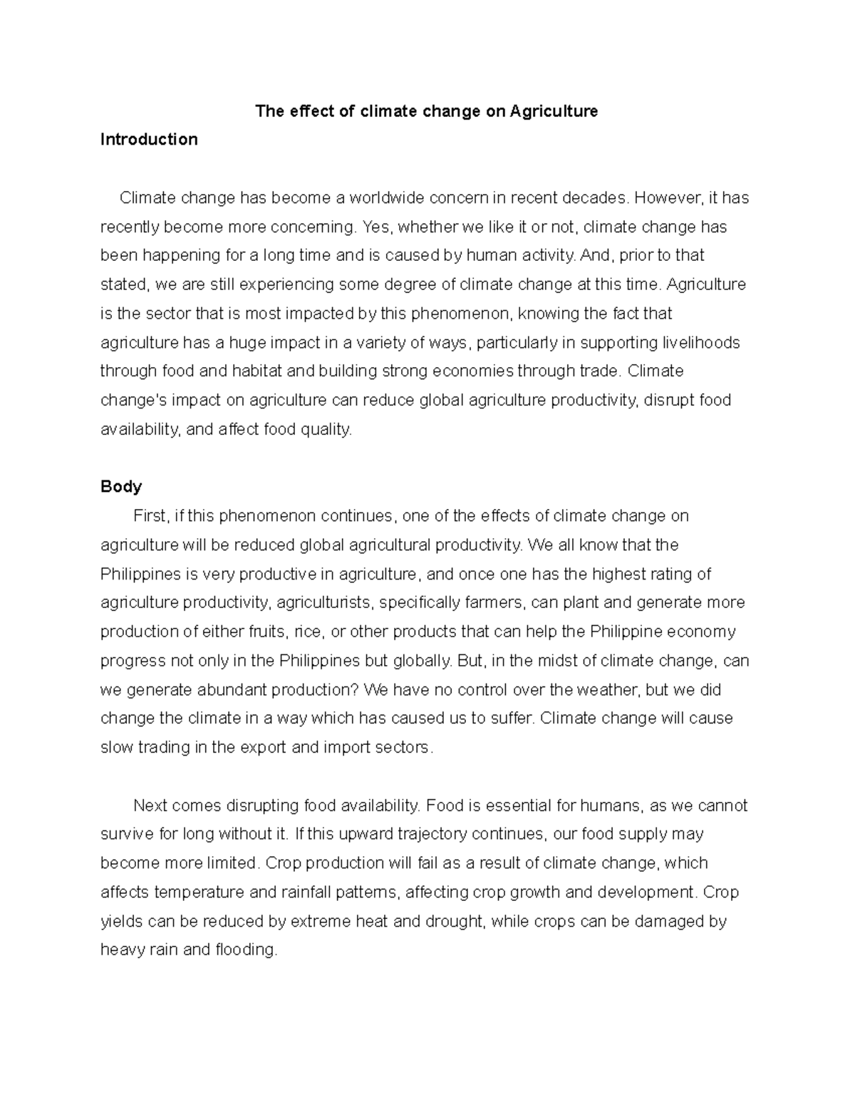 The effect of climate change on Agriculture - The effect of climate ...