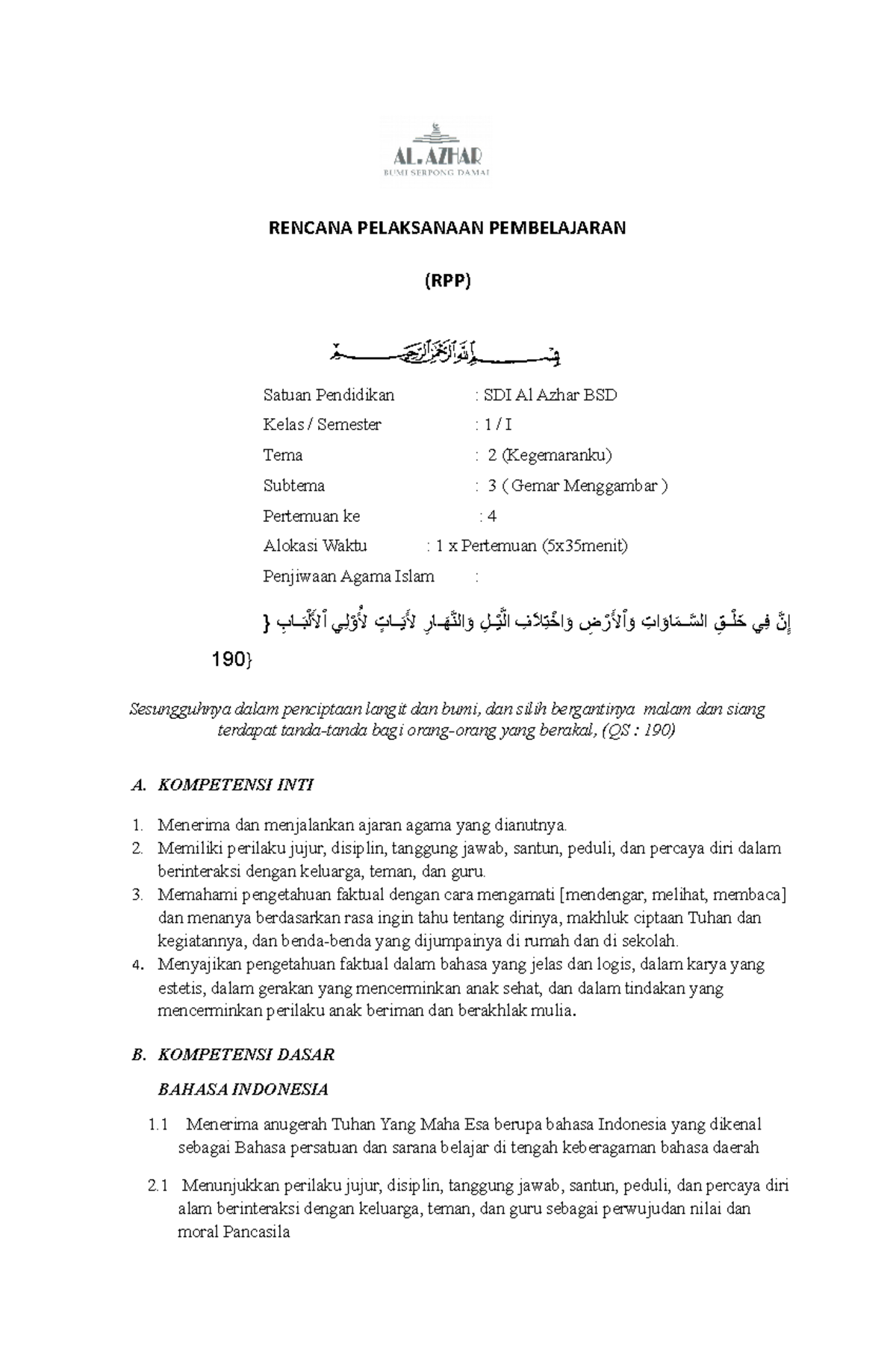 RPP Subtema 3 Pembelajaran 4 - RENCANA PELAKSANAAN PEMBELAJARAN (RPP ...