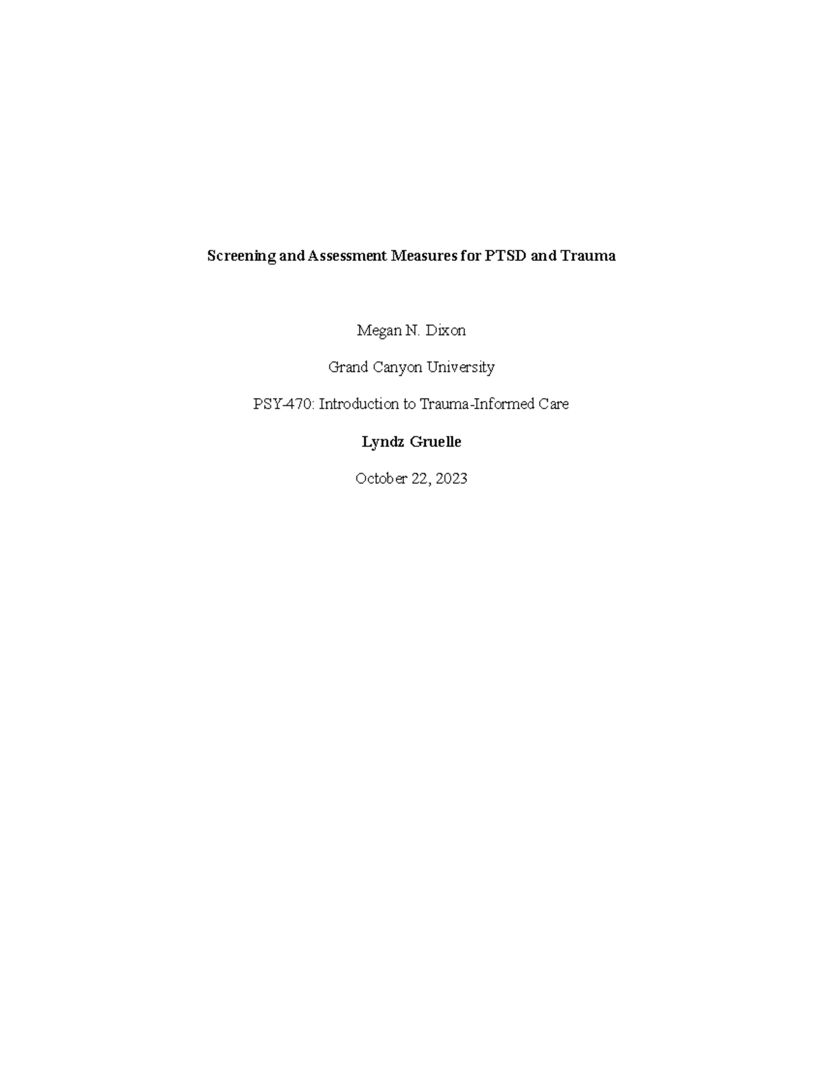 Screening and Assessment Measures for PTSD and Trauma - Dixon Grand ...