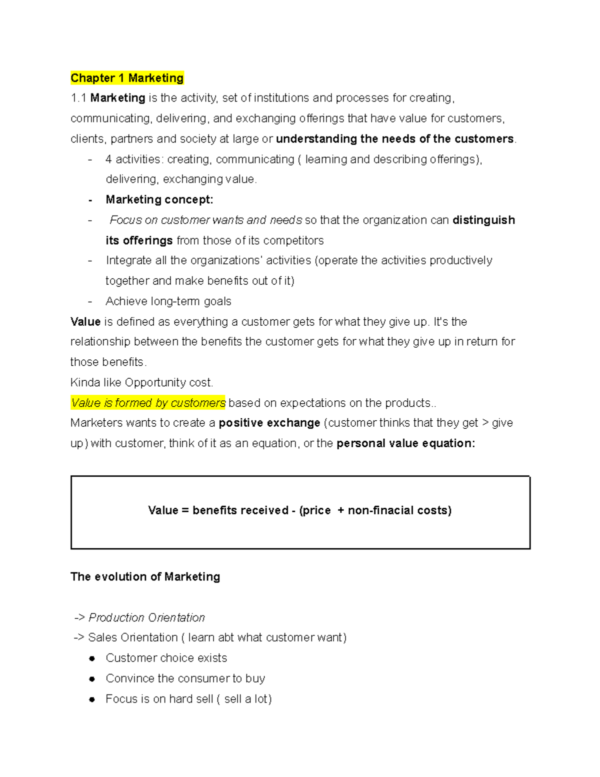 MKT Midterm 1 Notes - MKT100 - Chapter 1 Marketing 1 Marketing is the ...