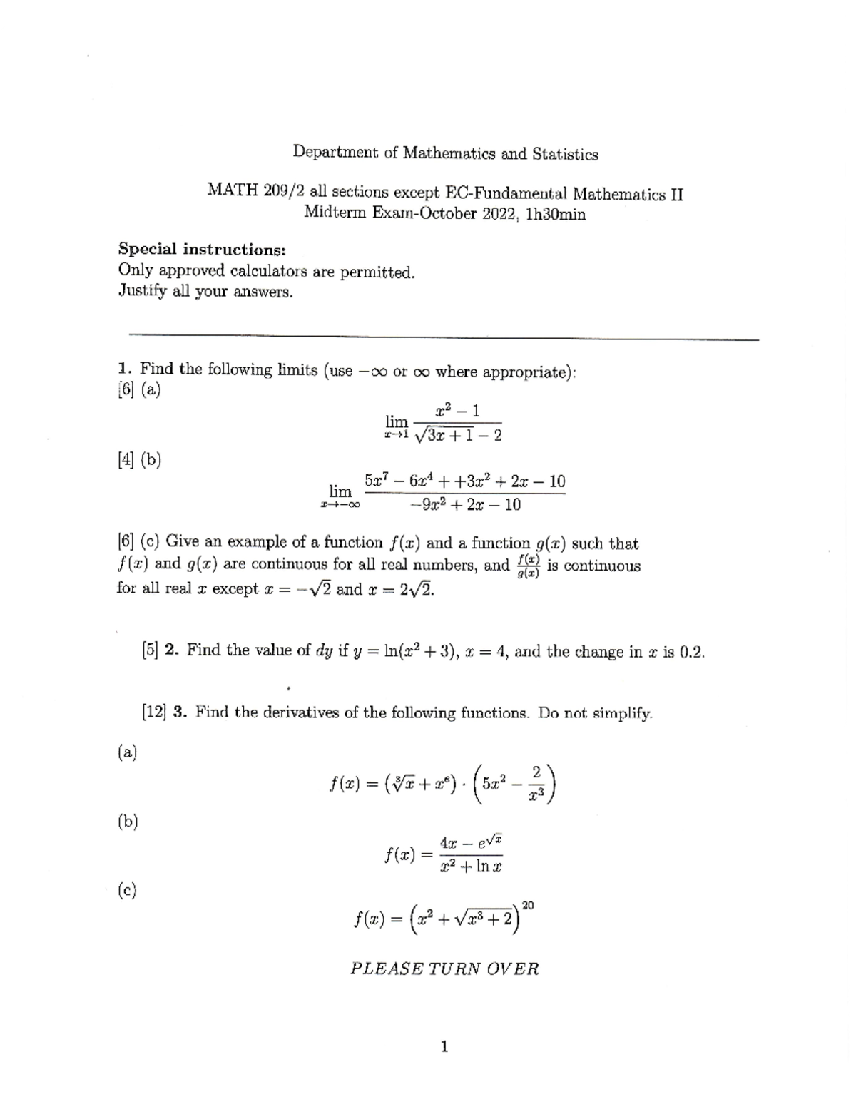 Math 209 midterm - October 2022 - solution - Math209 - Studocu