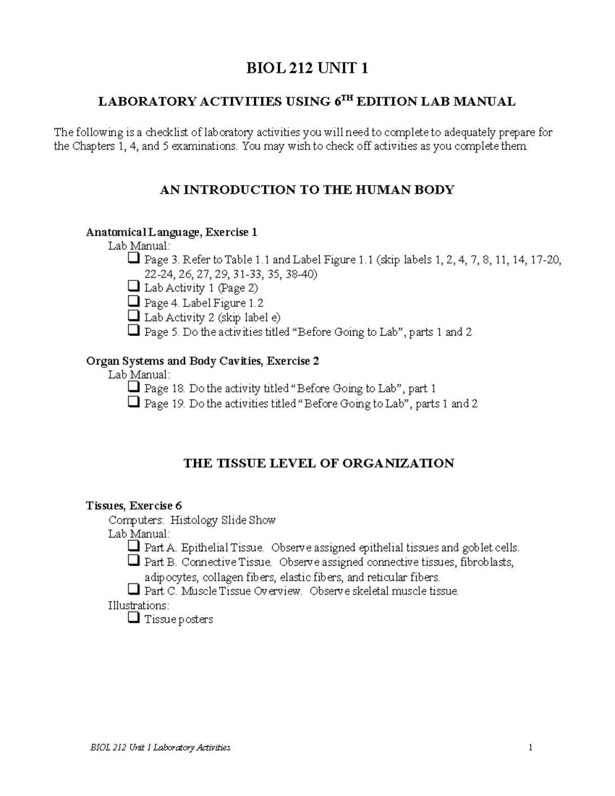 Unit1Labs BIOL 212 6thed - BIOL 212 UNIT 1 LABORATORY ACTIVITIES USING ...