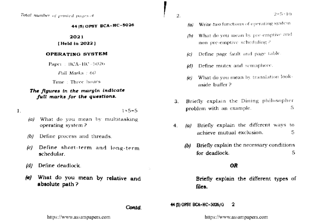 Bca 5 sem operating system 44 5 opsy bca hc 5026 2022 - C Programming ...