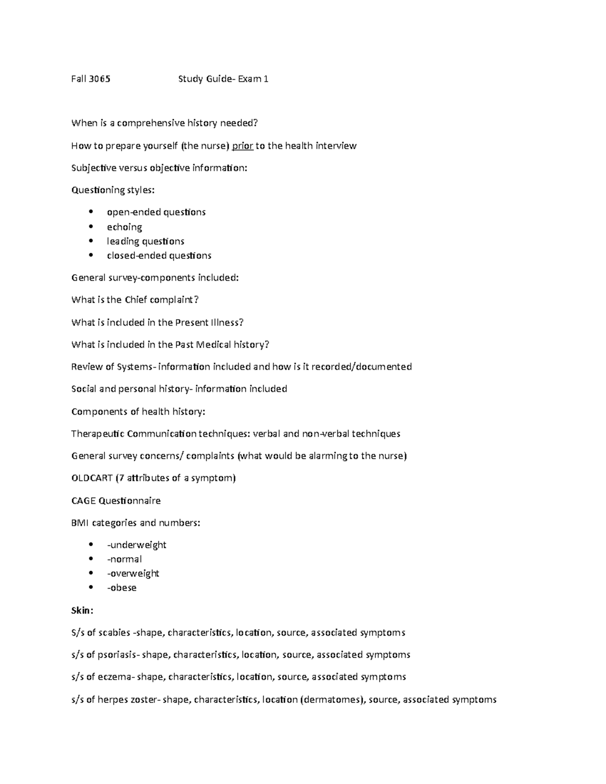 3065-study+guide+1 - Study Guide - Fall 3065 Study Guide- Exam 1 When ...