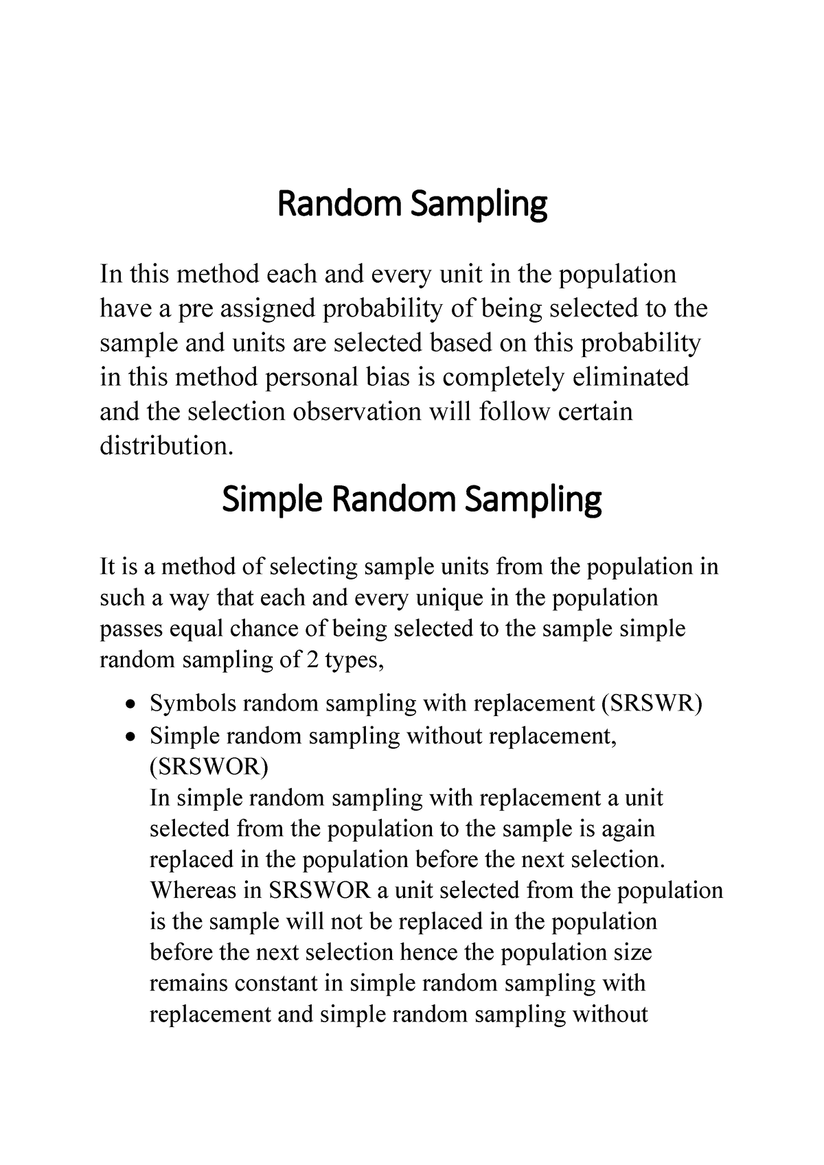 Simple Random Sampling Random Sampling In This Method Each And Every 