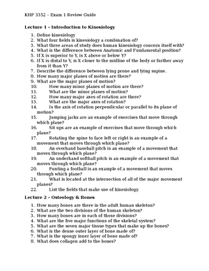 KHP3352 - Exam 4 Review Guide - KHP 3352 – Exam 4 Review Guide Lecture ...