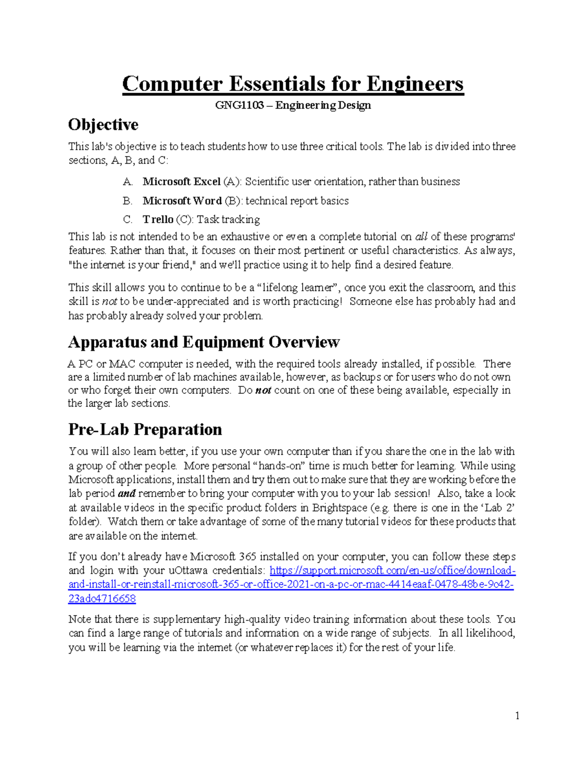 Computer lab Objectives w24 - Computer Essentials for Engineers GNG1103 ...