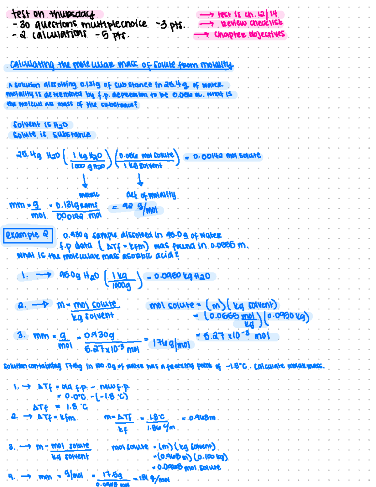 Chem II class notes - test on thursday → test is on. 12/ - 30 questions ...