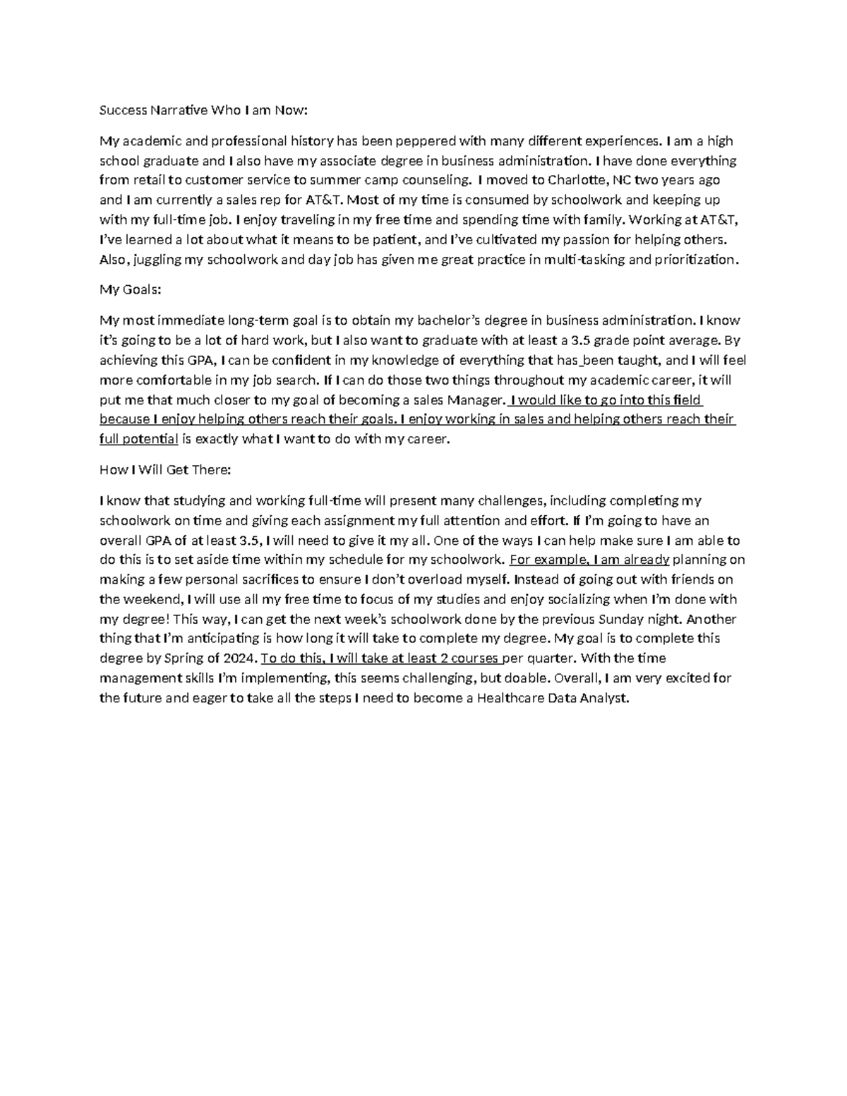 Touchstone - assighnment 6 - Success Narrative Who I am Now: My ...