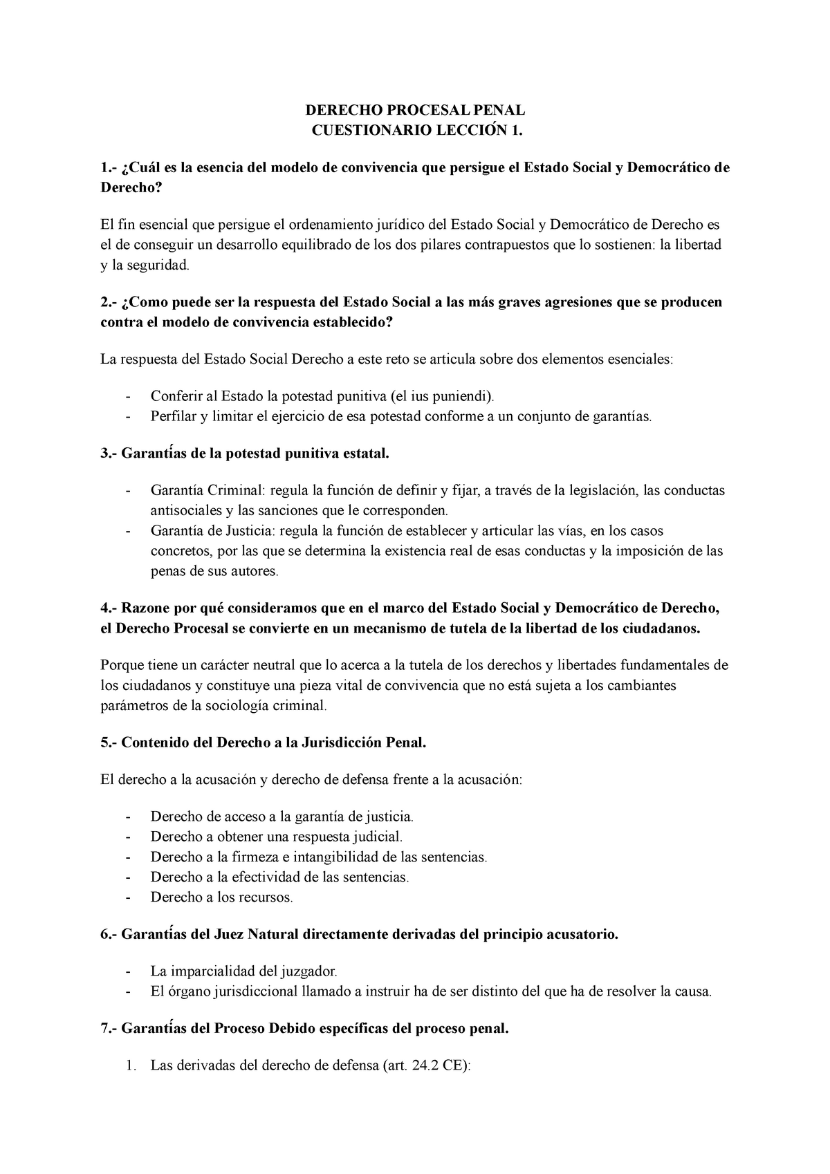 Cuestionario Proce Penal Derecho Procesal Penal Cuestionario Lecci N Cu L Es La