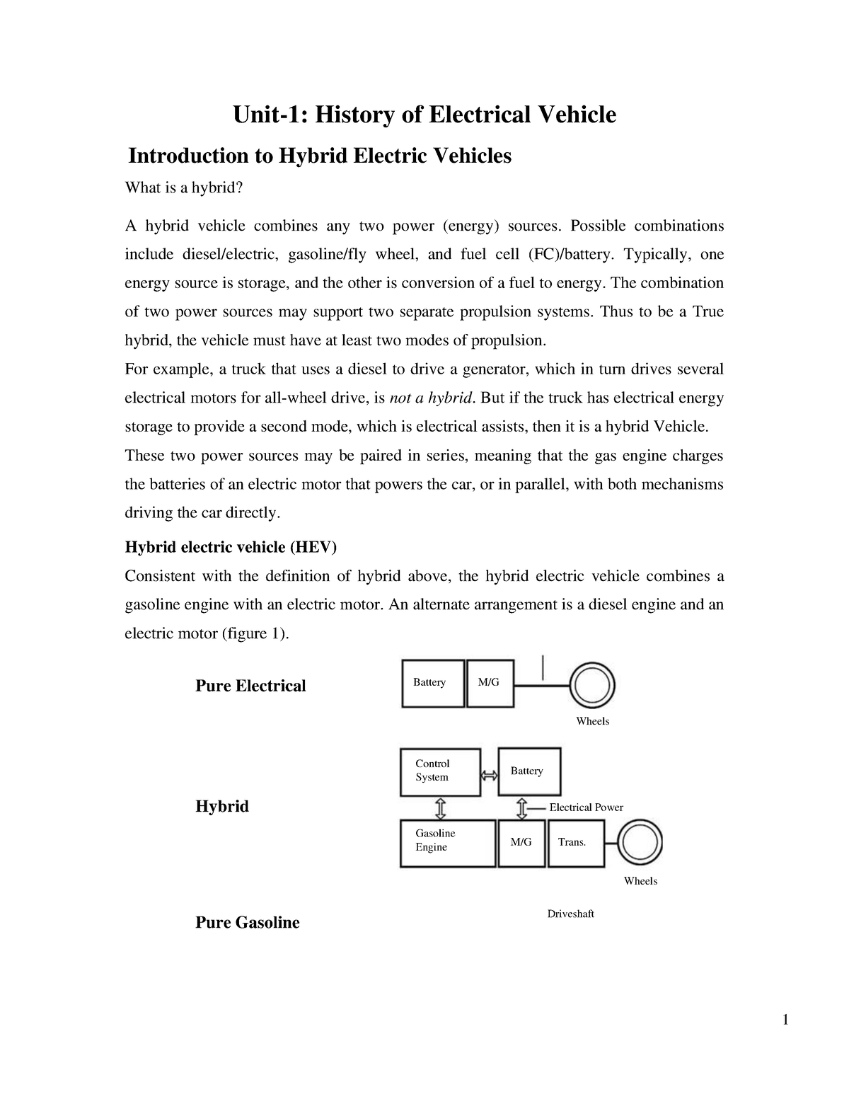 HEV-UNIT-1 - Hybrid Electric Vehicles Basics - Electrical And ...