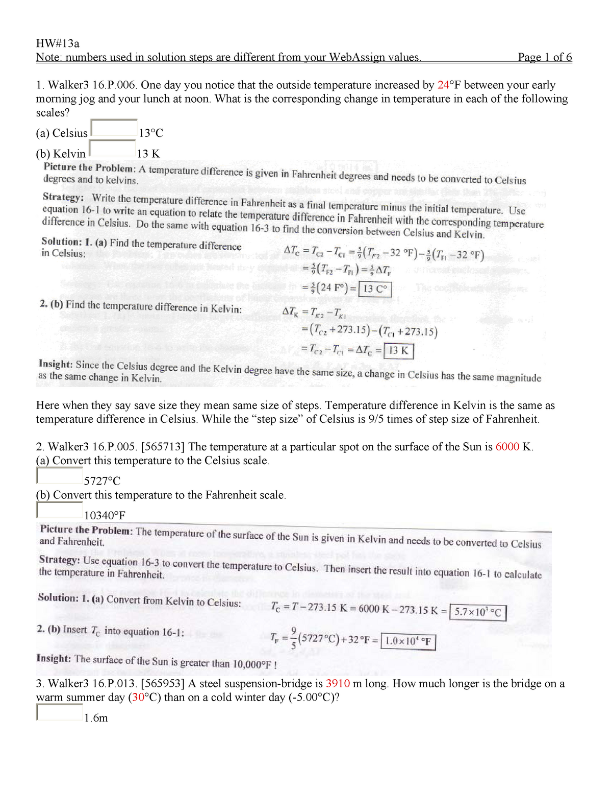 Hw13a - Homework assignment 13a - Note: numbers used in solution