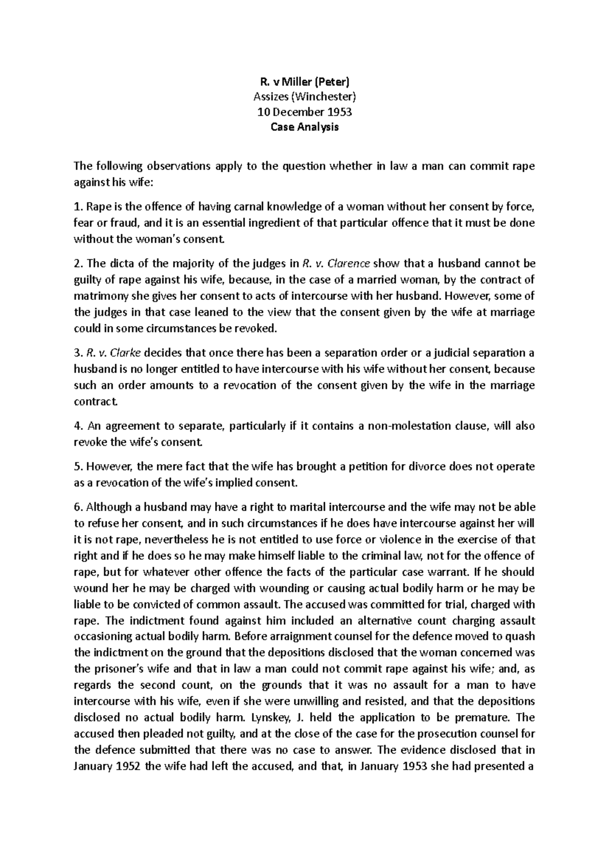 R v Miller 1954 Case Westlaw Summary R. v Miller (Peter) Assizes