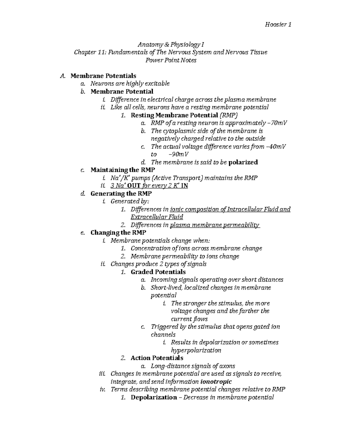 Ch. 11 Power Point Notes Part 2 - Anatomy & Physiology I Chapter 11 ...