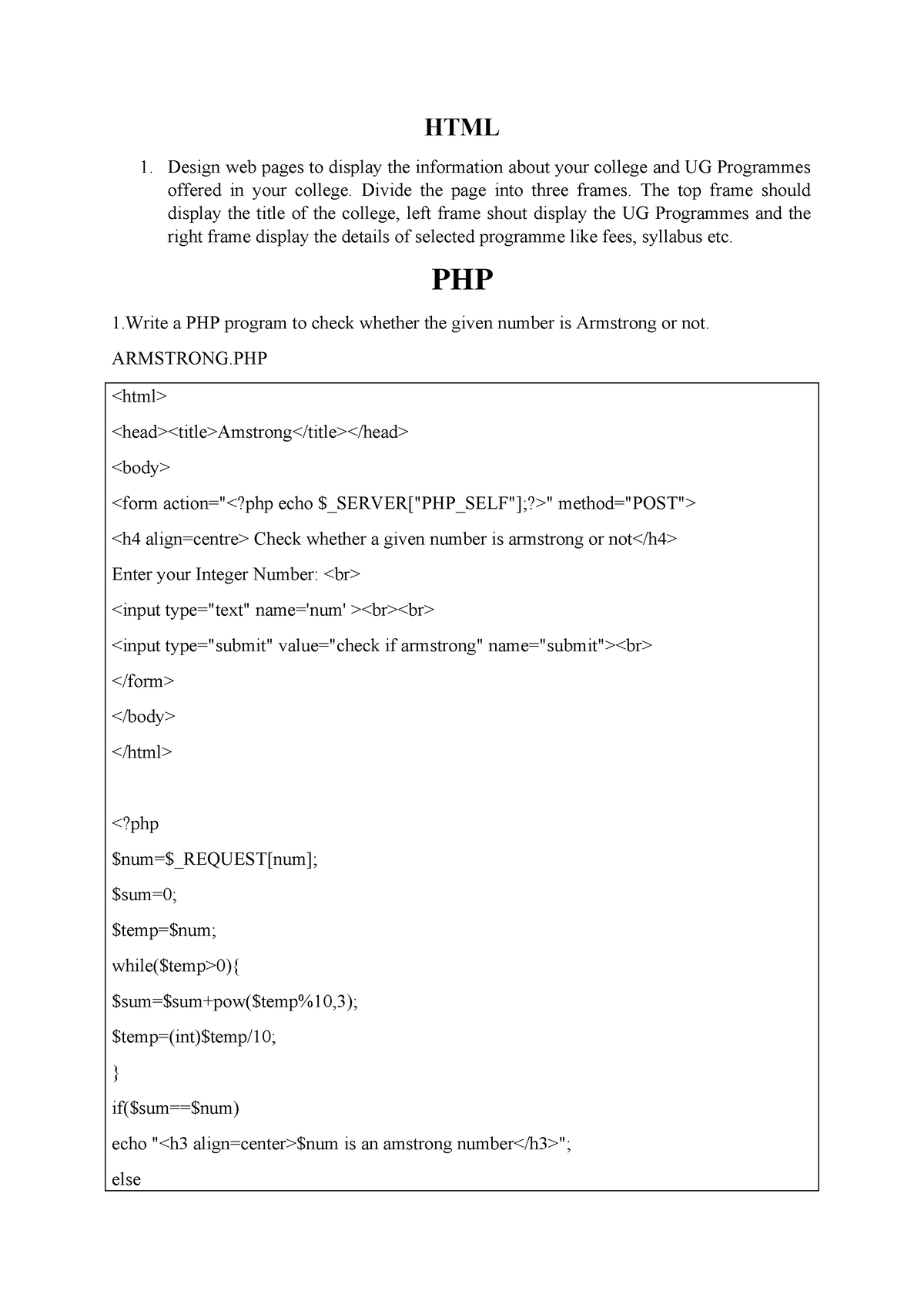 New PHP LAB Manual - HTML Design Web Pages To Display The Information ...