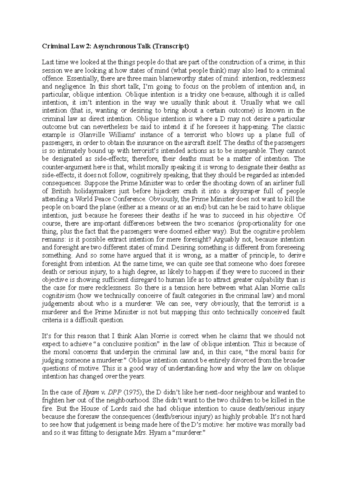 JBurnside transcript criminal law Woolin - Criminal Law 2: Asynchronous ...