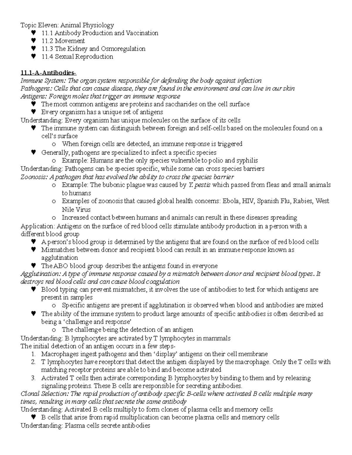 Topic 11 Notes - Topic Eleven: Animal Physiology 11 Antibody Production ...