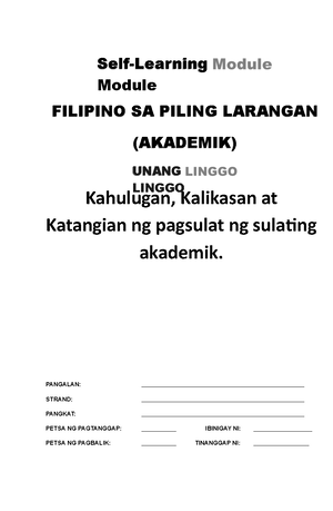 Week 1 Modyul 1 Fs PL Tek.Bok - 12 Filipino Sa Piling Larang (Tech-Voc ...