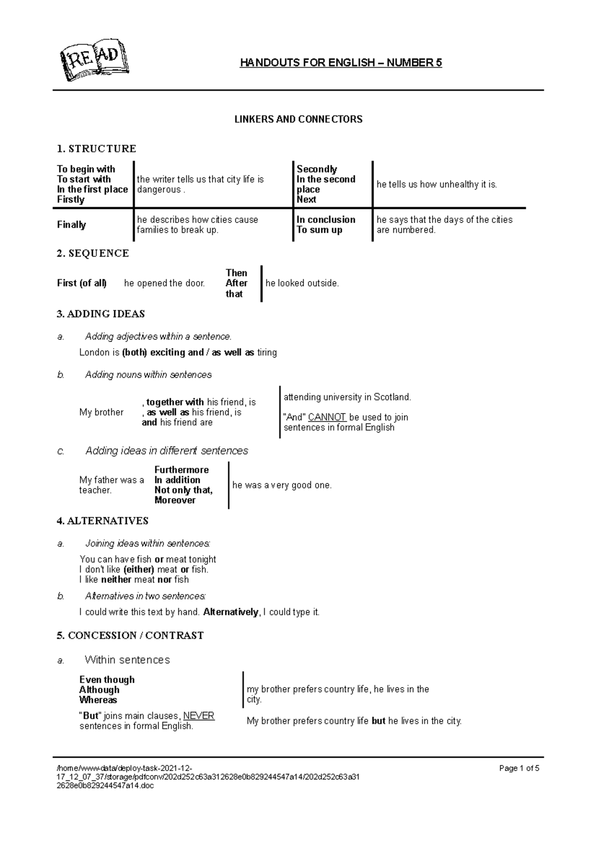 Linkers and Connectors (inglés) )) INGLÉS UNIR Studocu
