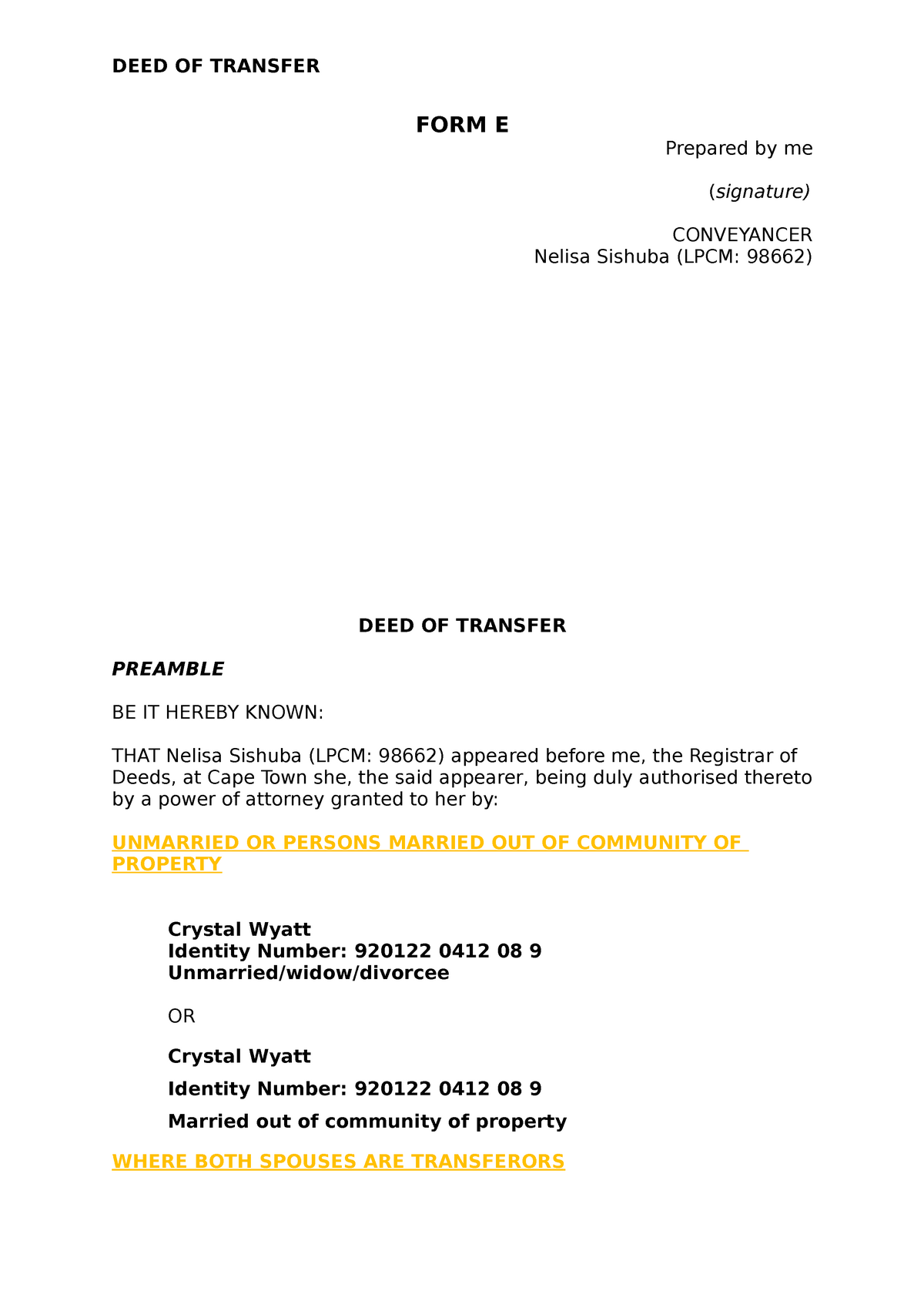 what does a deed of transfer show