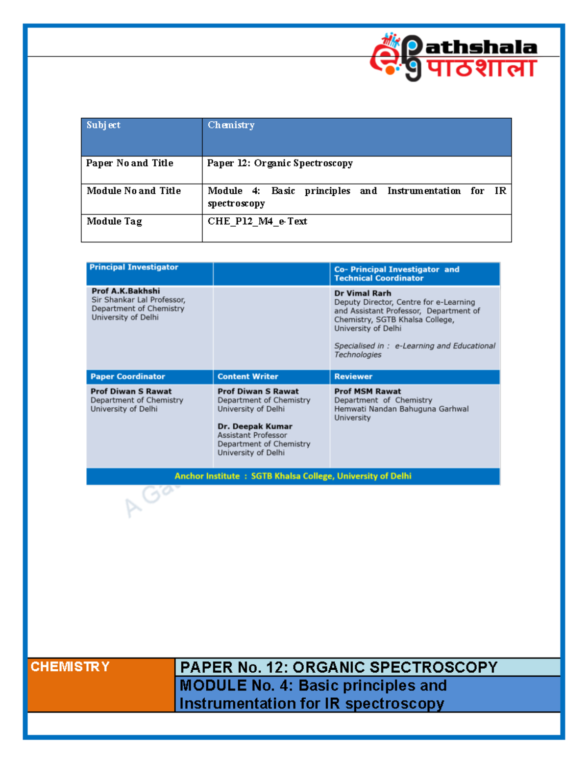 IR instrumentation - Lecture notes 3-5 - CHEMISTRY PAPER No. 12 ...