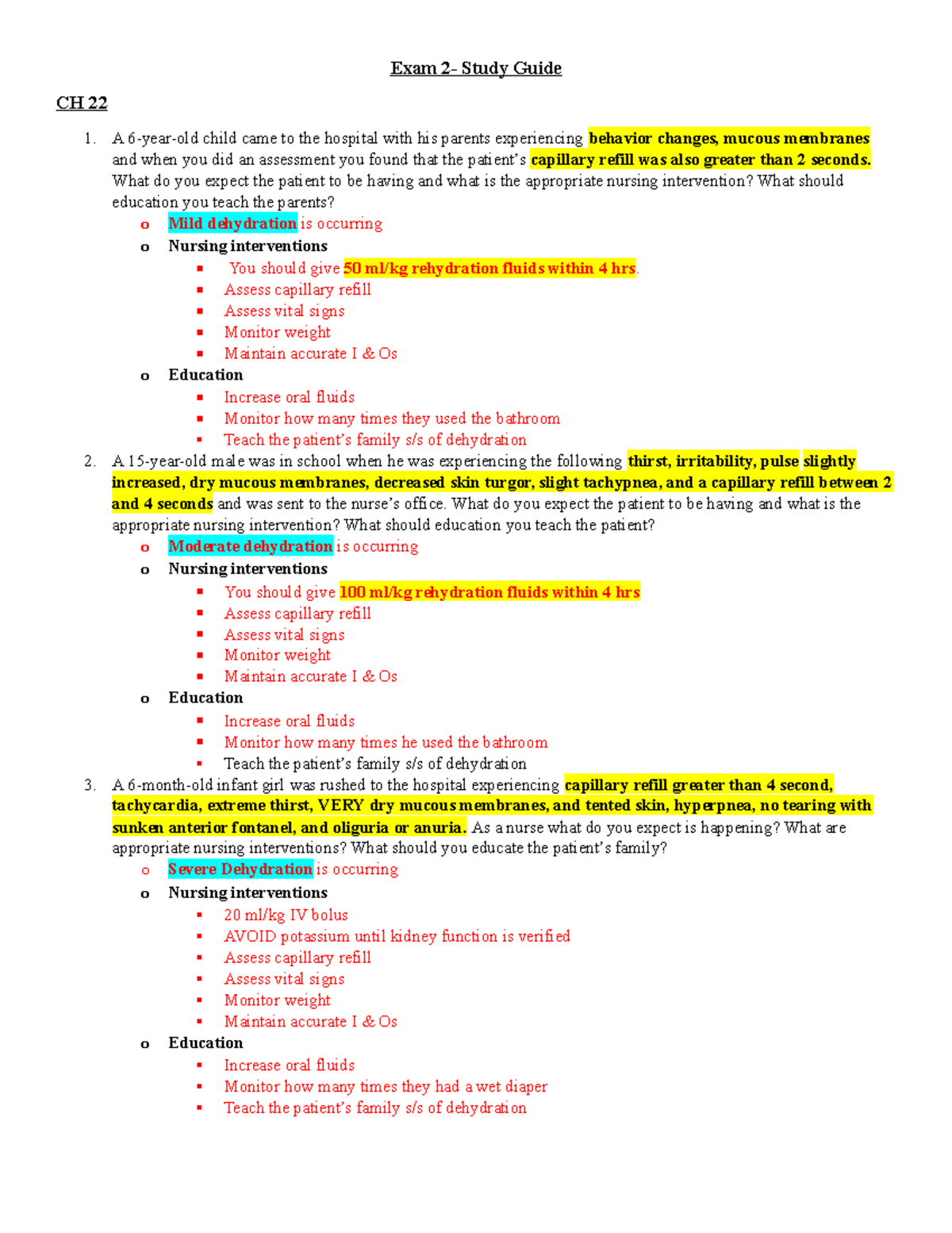 Exam 2- study guide peds - Exam 2- Study Guide CH 22 1. A 6-year-old ...