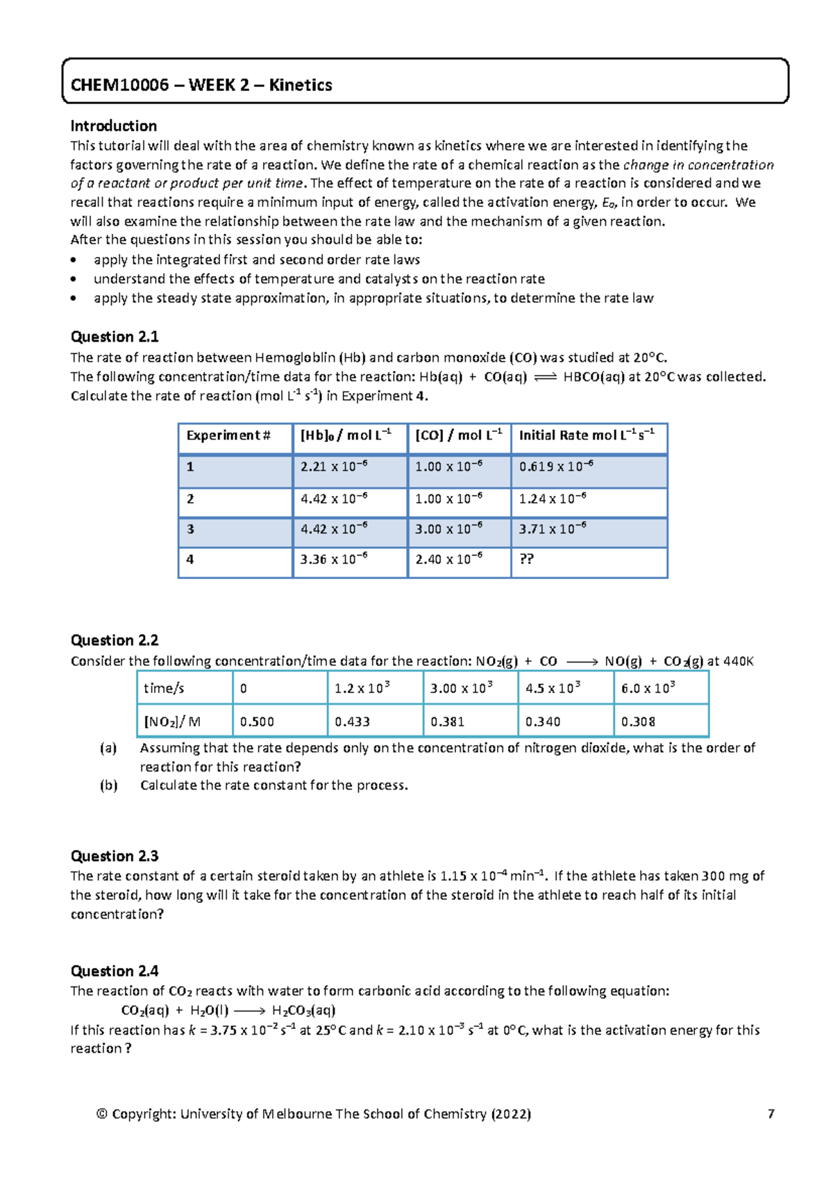 Week+2 CHEM10006+Tutorial+Question+2022 S1 - © Copyright: University of ...