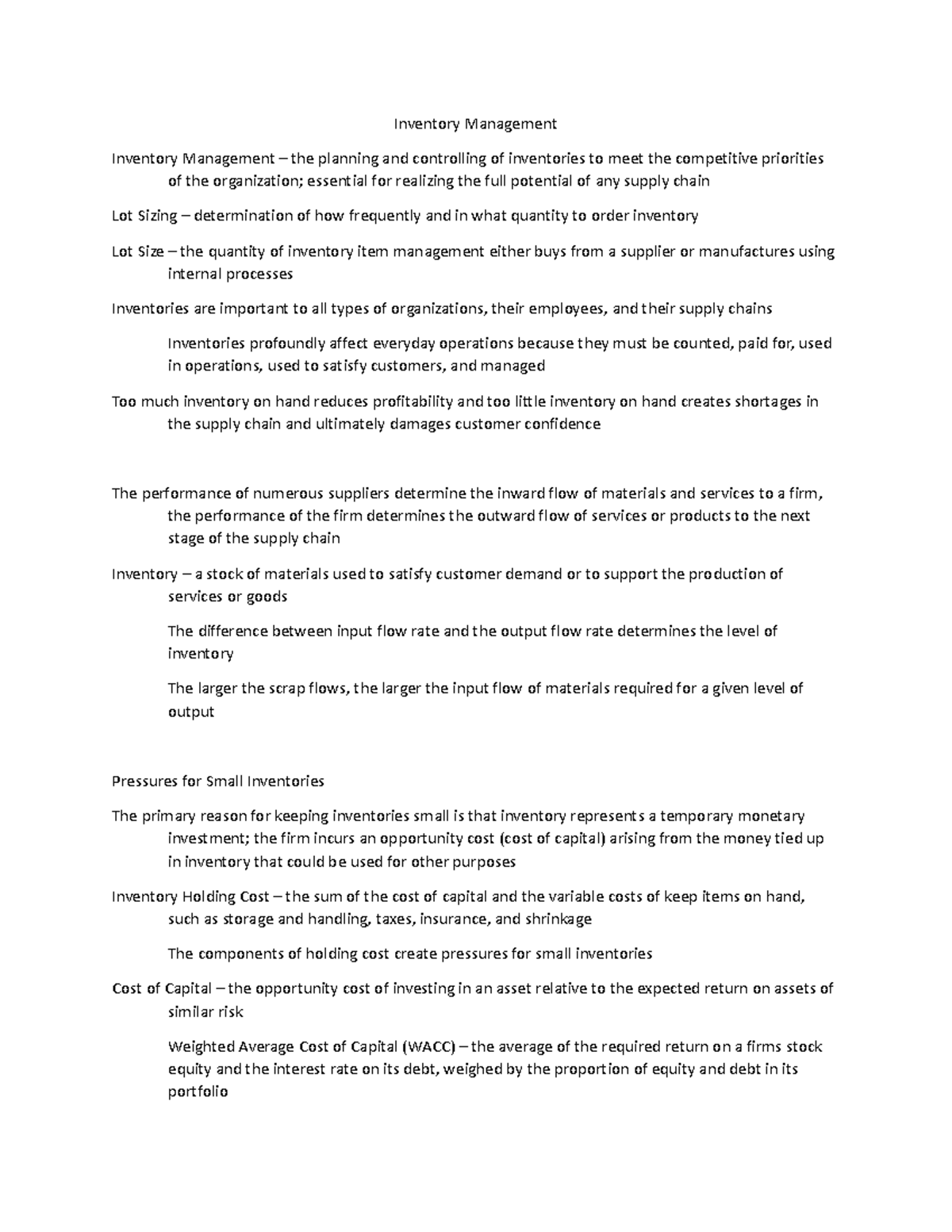 Chapter 9-K Notes - Inventory Management Inventory Management – the ...