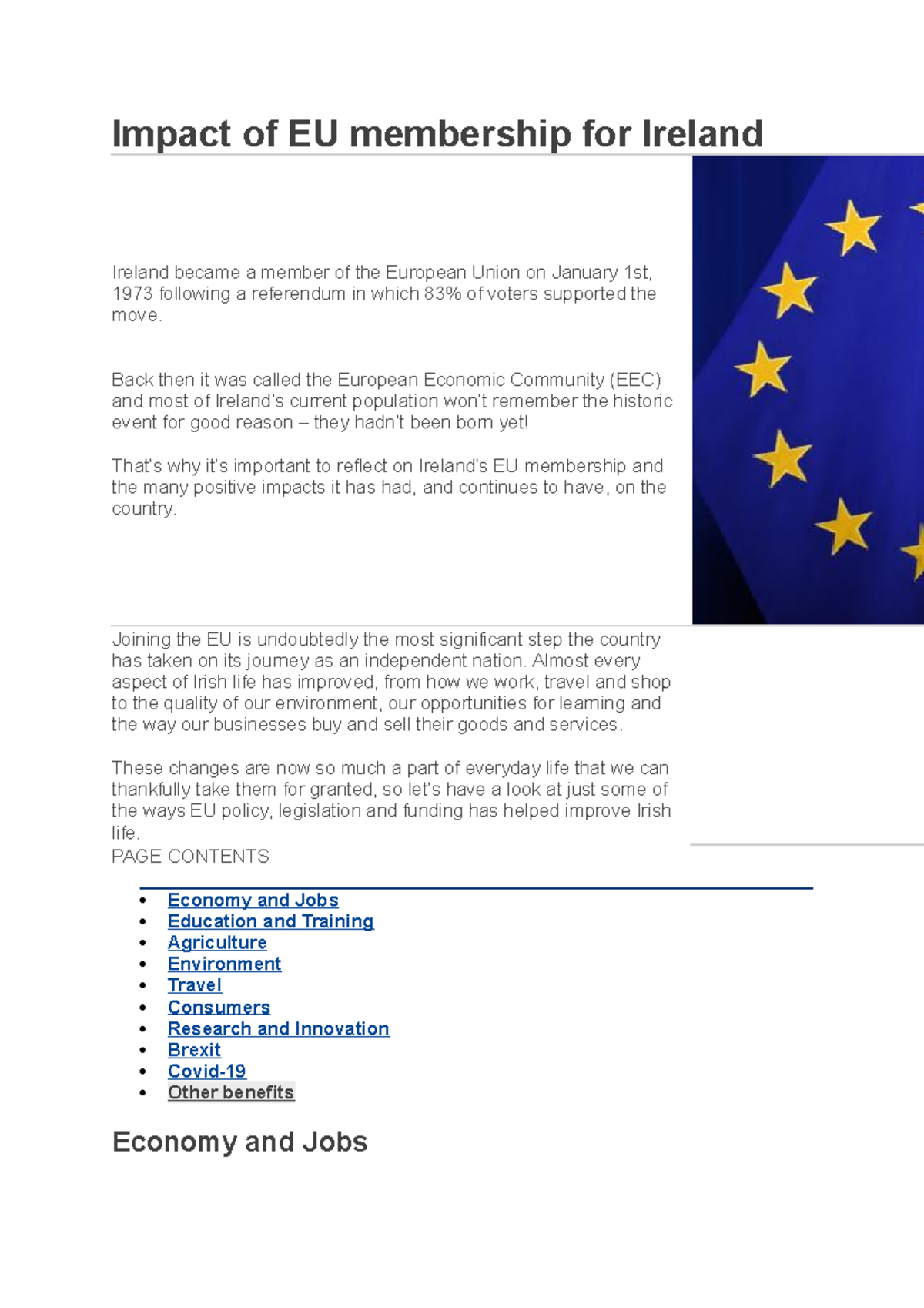 Ireland Case Study Notes Impact of EU membership for Ireland Ireland