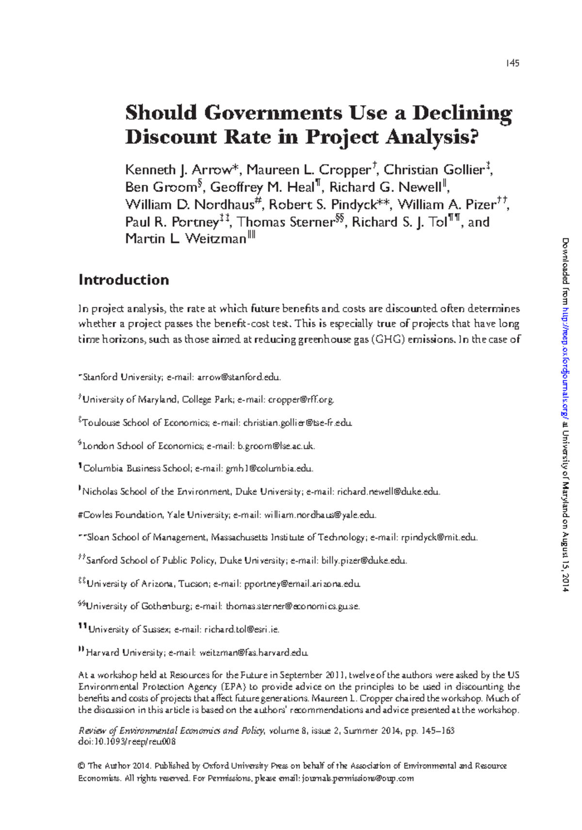 Should Governments Use a Declining Discount Rate in Project Analysis ...