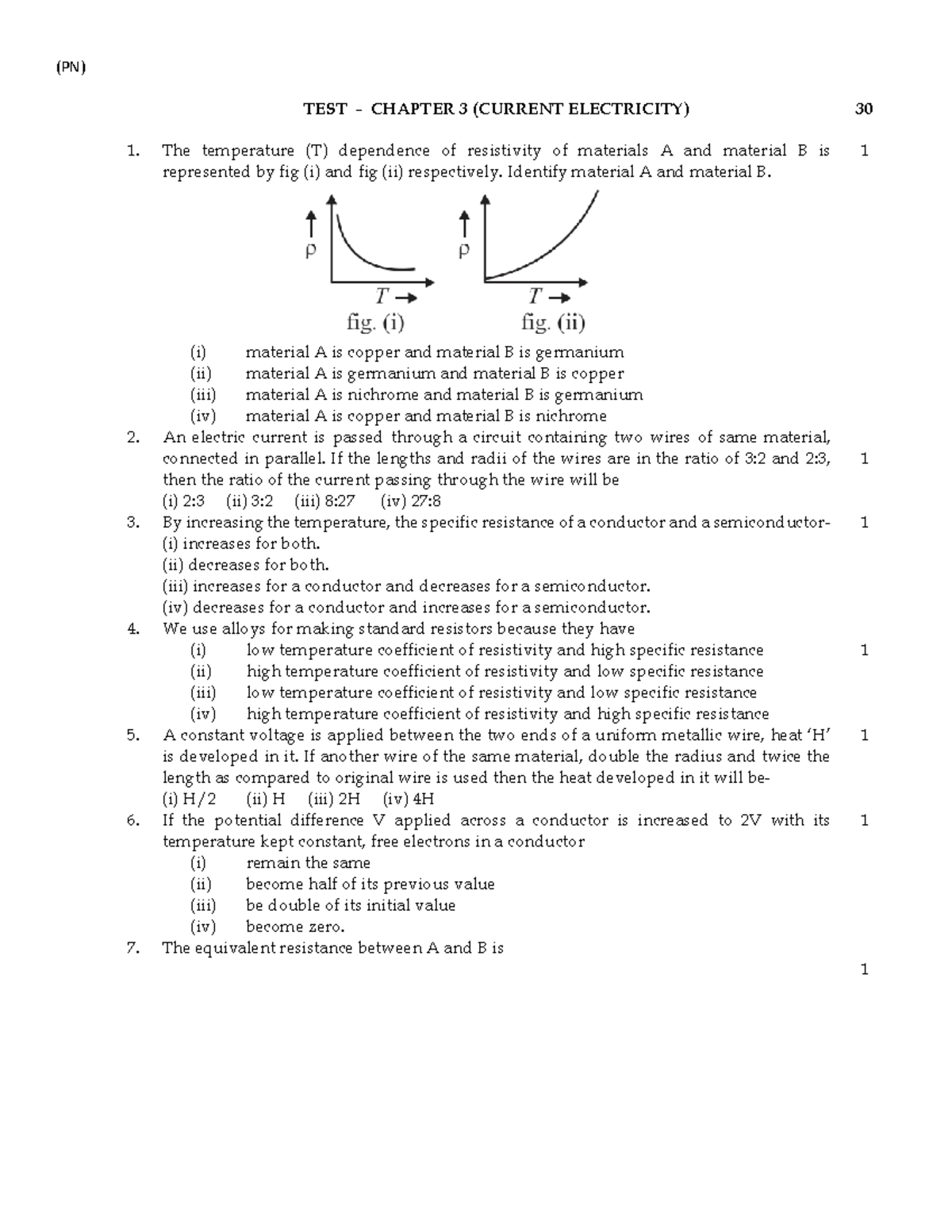 current electricity TEST grade 12 (PN) TEST CHAPTER 3 (CURRENT
