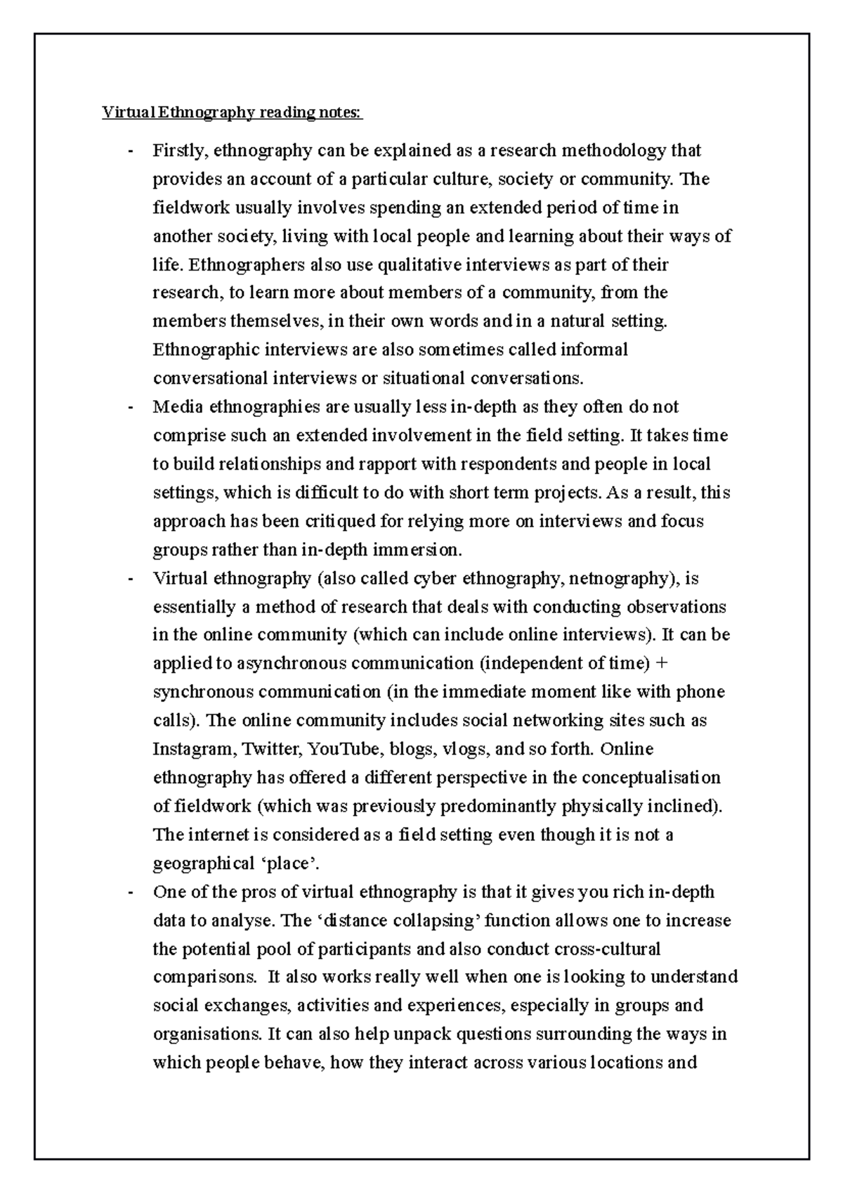 Virtual Ethnography presentation notes - Virtual Ethnography reading ...