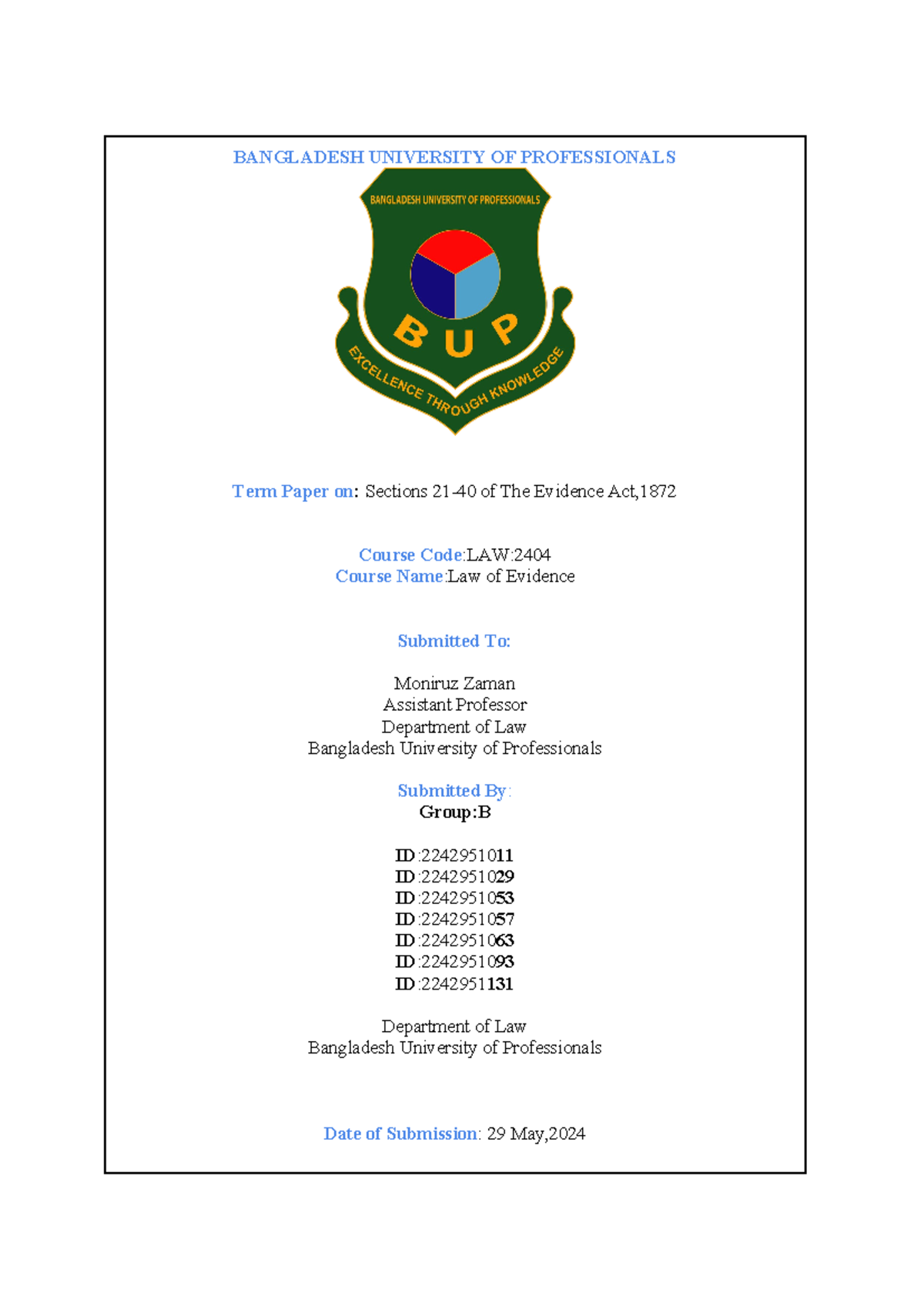 Ss 21-40(Group B, Sec A) - BANGLADESH UNIVERSITY OF PROFESSIONALS Term ...