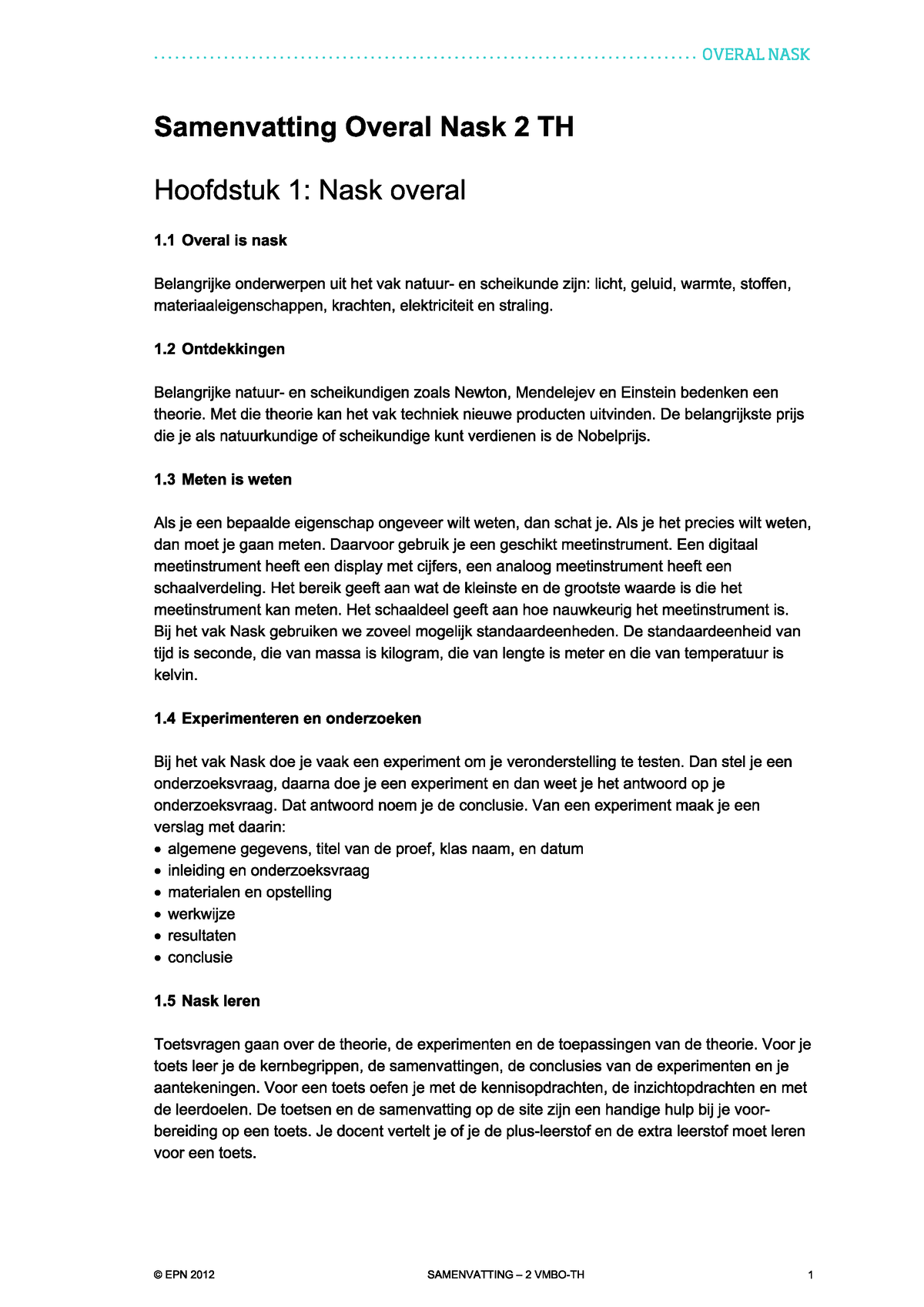 Hoofdstuk 1 Samenvatting - Natuurkunde 2 - Studeersnel