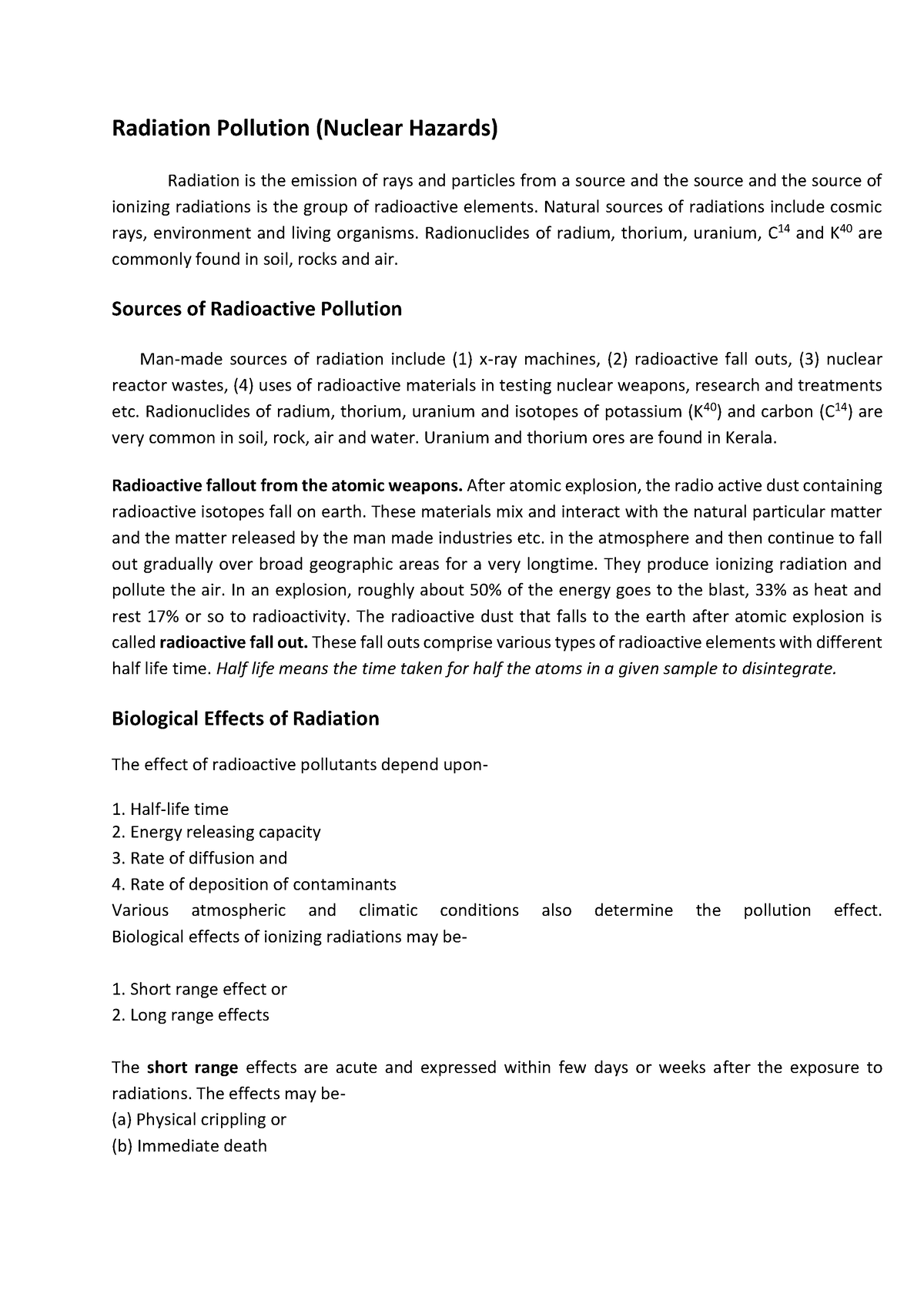 essay on radiation pollution