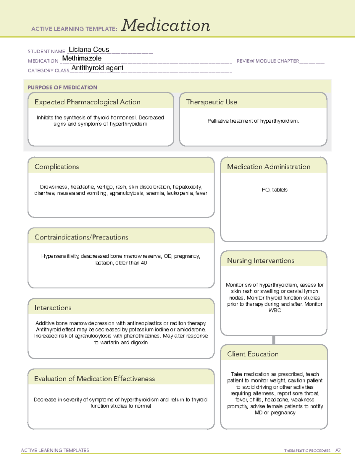 Methimazole Ati template ACTIVE LEARNING TEMPLATES THERAPEUTIC