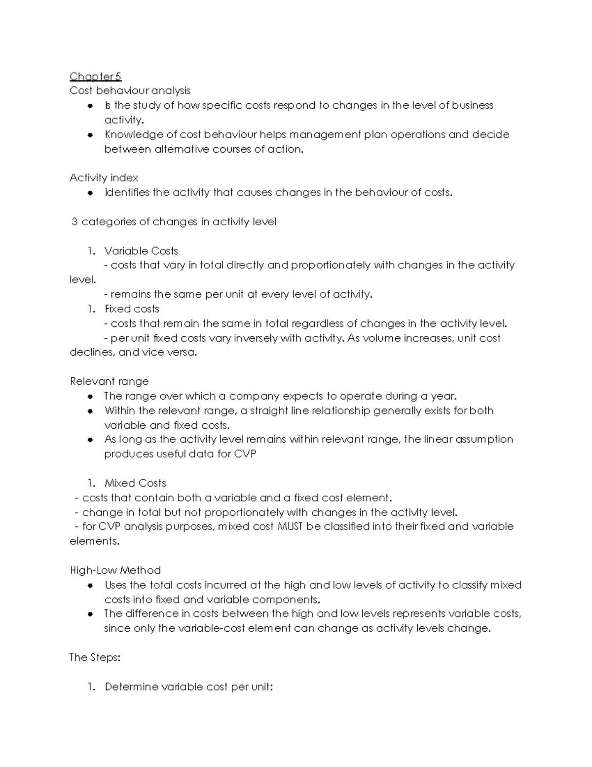 Management Acctg Chapter 5 & 6 Notes - Chapter 5 Cost behaviour ...