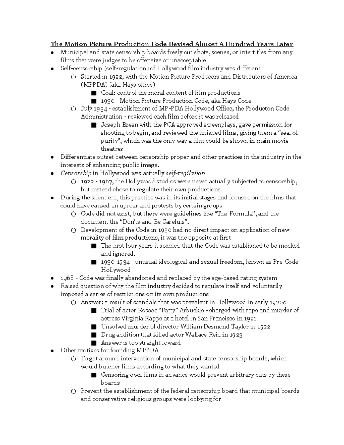 Disagreements Film Censorship - The Motion Picture Production Code ...