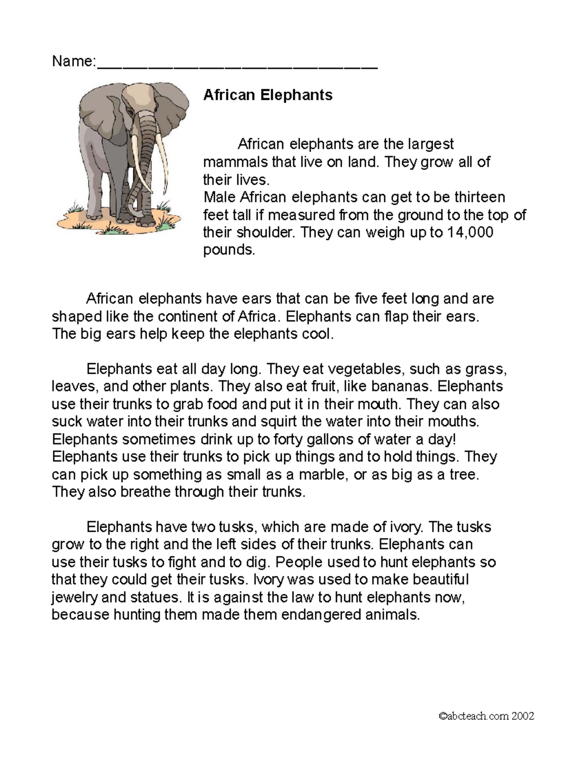 Rc Africanelephant Elem - Name 