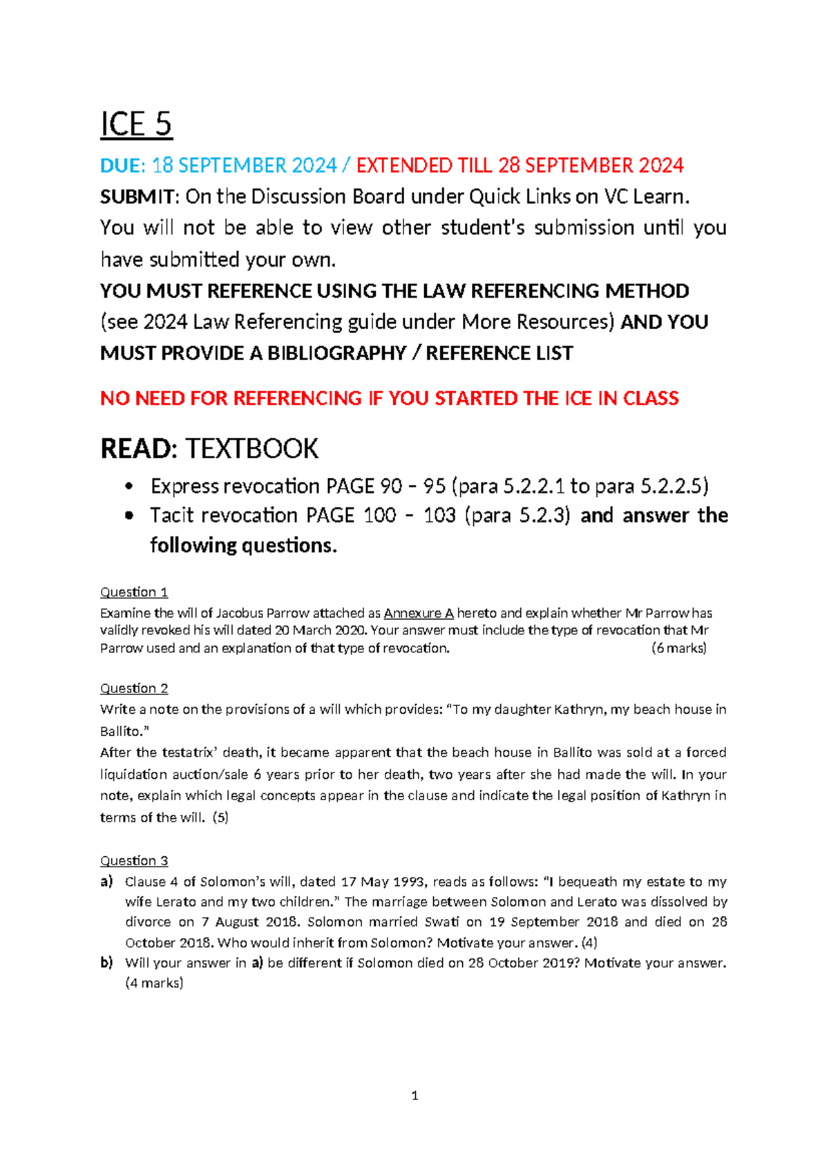 ICE 5 Revocation of Wills Chapter 5 - ICE 5 DUE: 18 SEPTEMBER 2024 ...