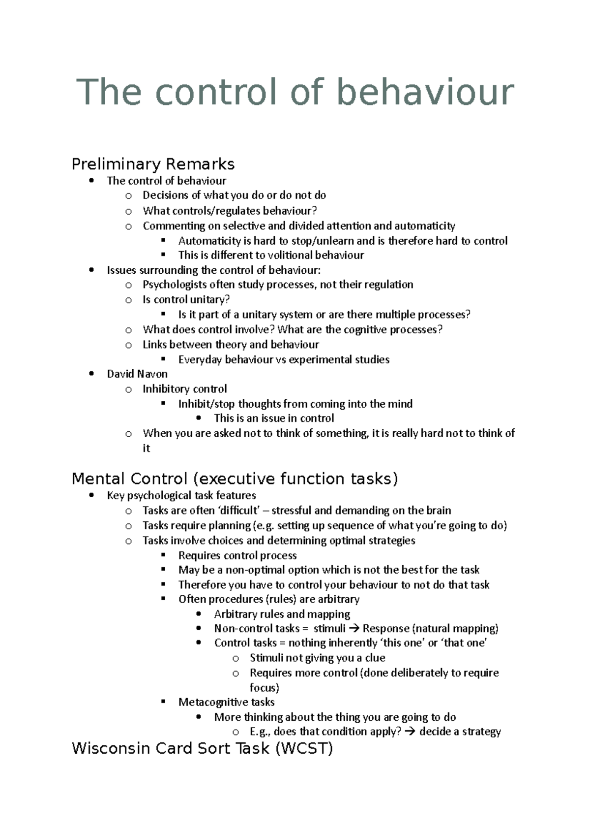 The Control Of Behaviour - The Control Of Behaviour Preliminary Remarks ...