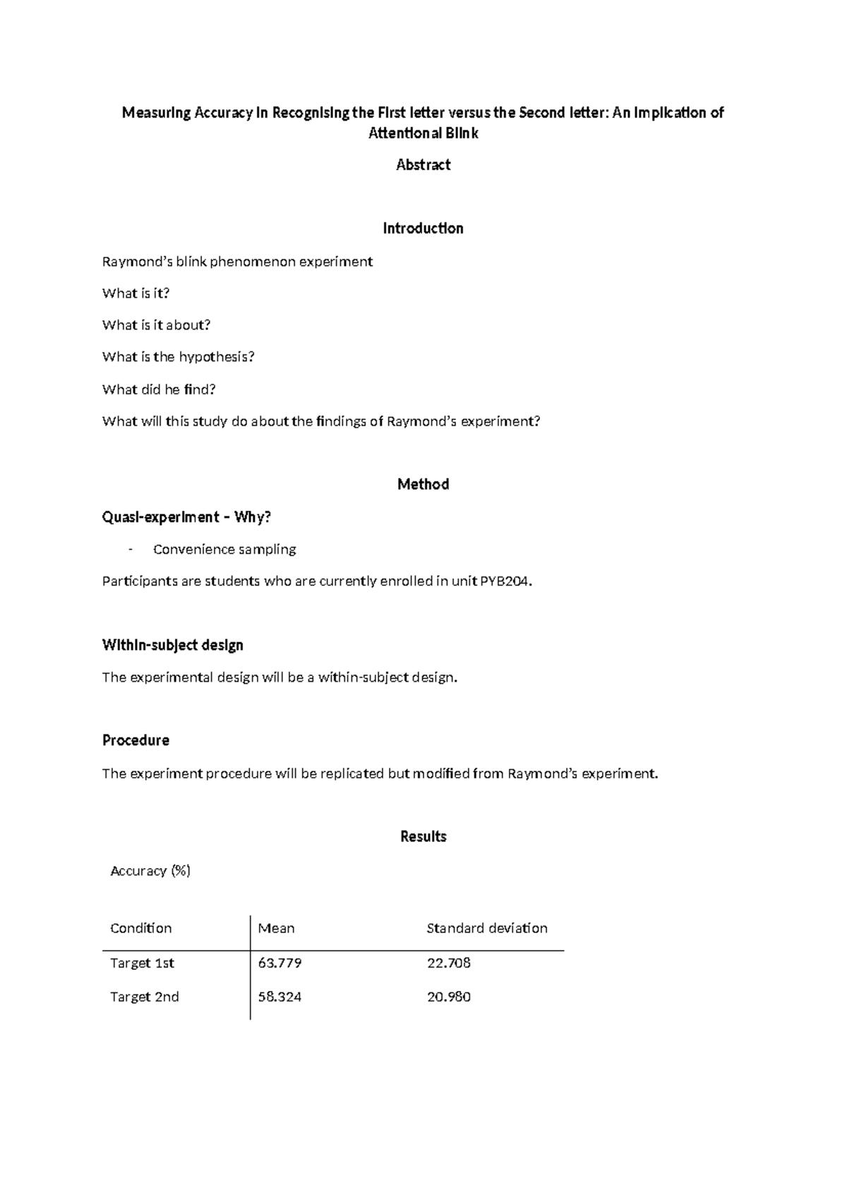 PYB204 lab report - assignment structure? - Measuring Accuracy in ...