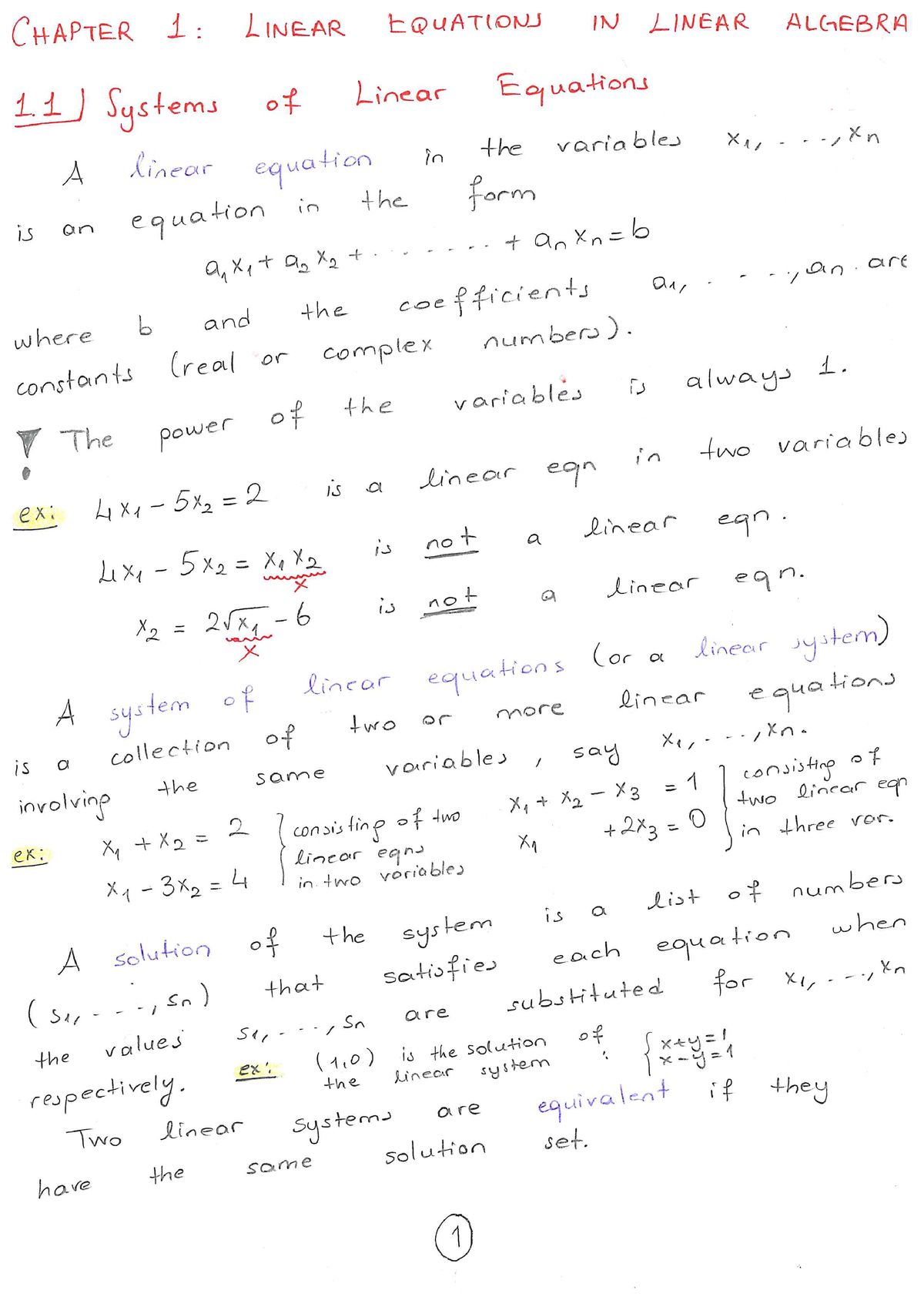 Systems Of Linear Equations - Lecture Notes 1 - Linear Algebra - Studocu