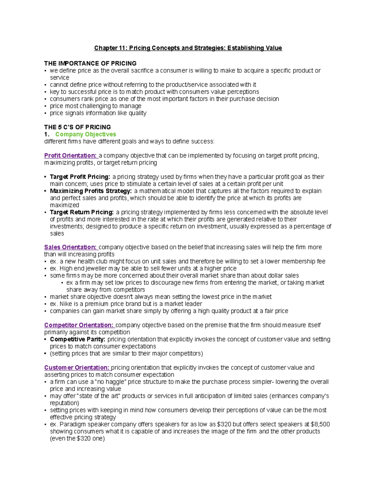 Chapter 11 Summary - Chapter 11: Pricing Concepts and Strategies ...