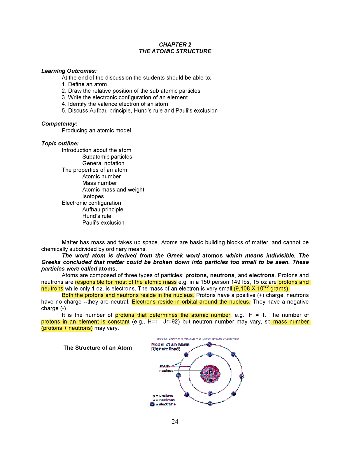 Chapter 2 Atoms - Study Well About This - CHAPTER 2 THE ATOMIC ...