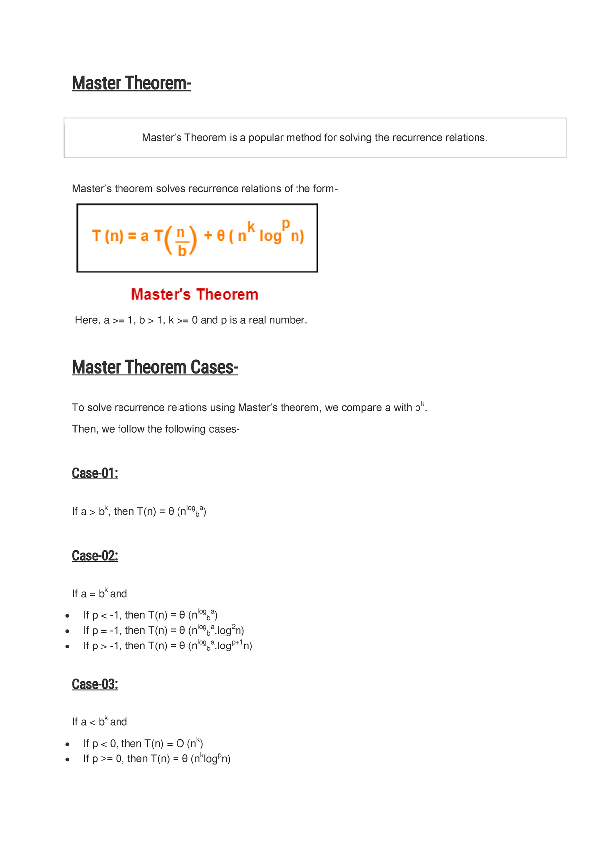 Master Theorem - Master Theorem- Master’s Theorem Is A Popular Method ...