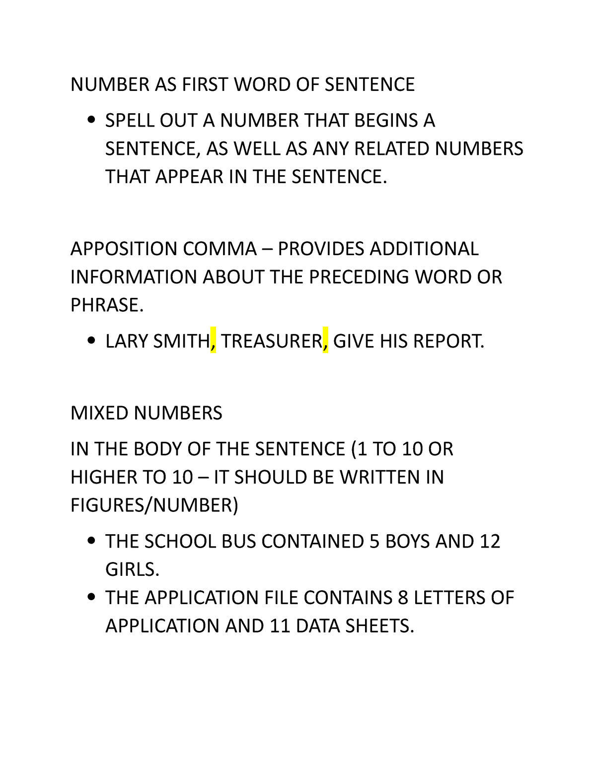 word document numbering rules