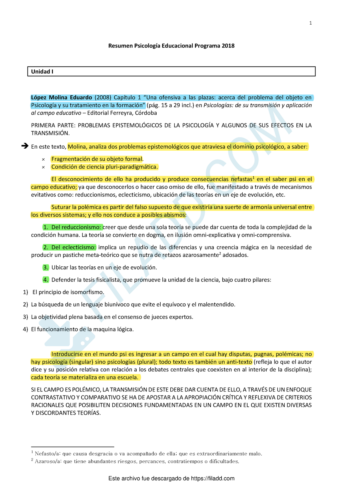 Resumen Psicologia Educacional P2018 Resumen Psicología Educacional Programa 2018 Unidad I 